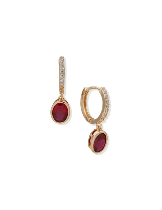 Hoop With Oval Stone Drop Pierced Earrings sold by Anne Klein