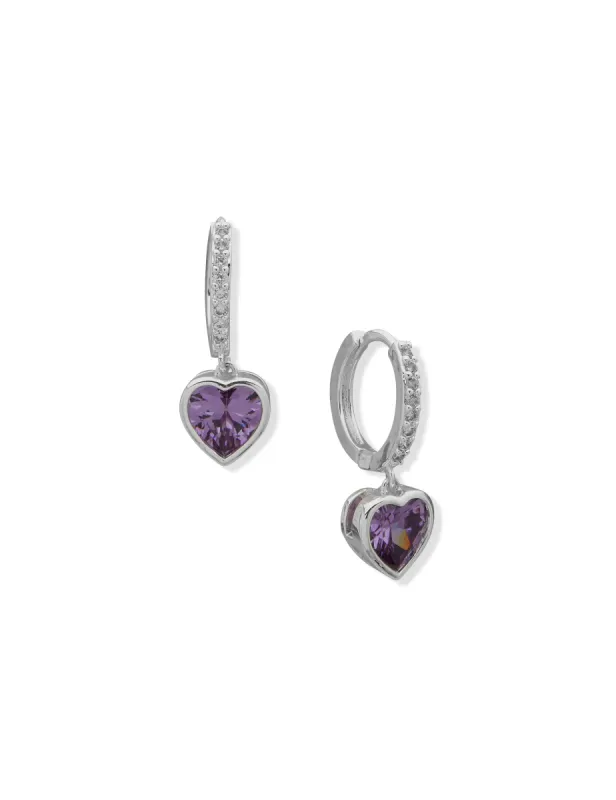 Hoop With Heart Stone Drop Pierced Earrings sold by Anne Klein