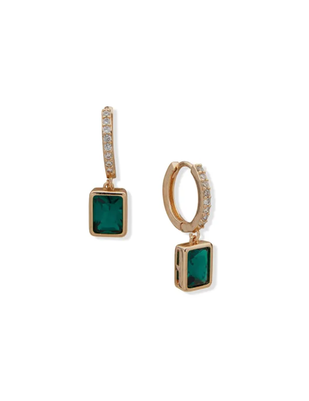 Hoop With Emerald Stone Pierced Earrings sold by Anne Klein