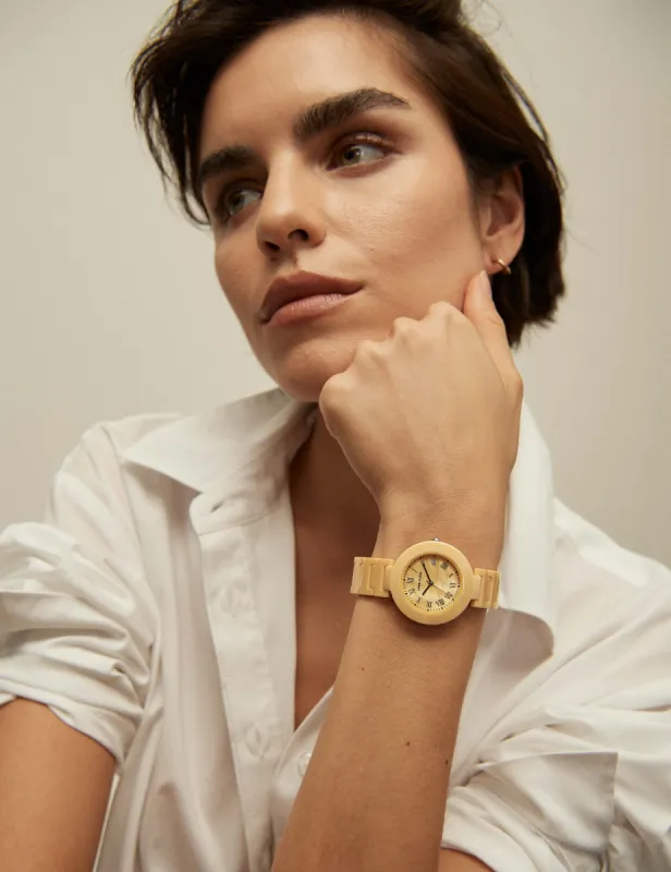 Round Mother of Pearl Dial Ceramic Bracelet Watch made by Anne Klein