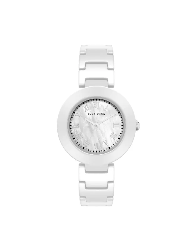 Round Mother of Pearl Dial Ceramic Bracelet Watch sold by Anne Klein
