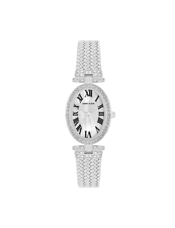 Oval Crystal Accented Mesh Bracelet Watch sold by Anne Klein