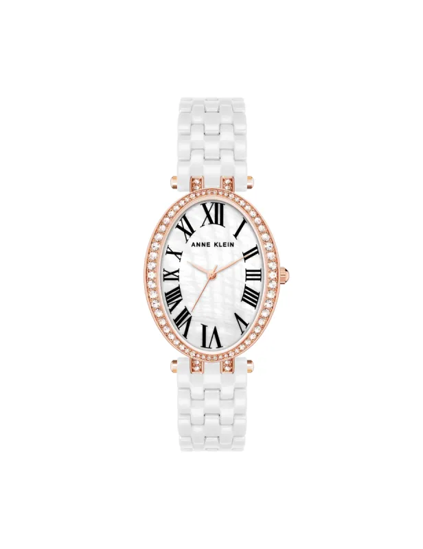 Oval Crystal Accented Ceramic Bracelet Watch sold by Anne Klein