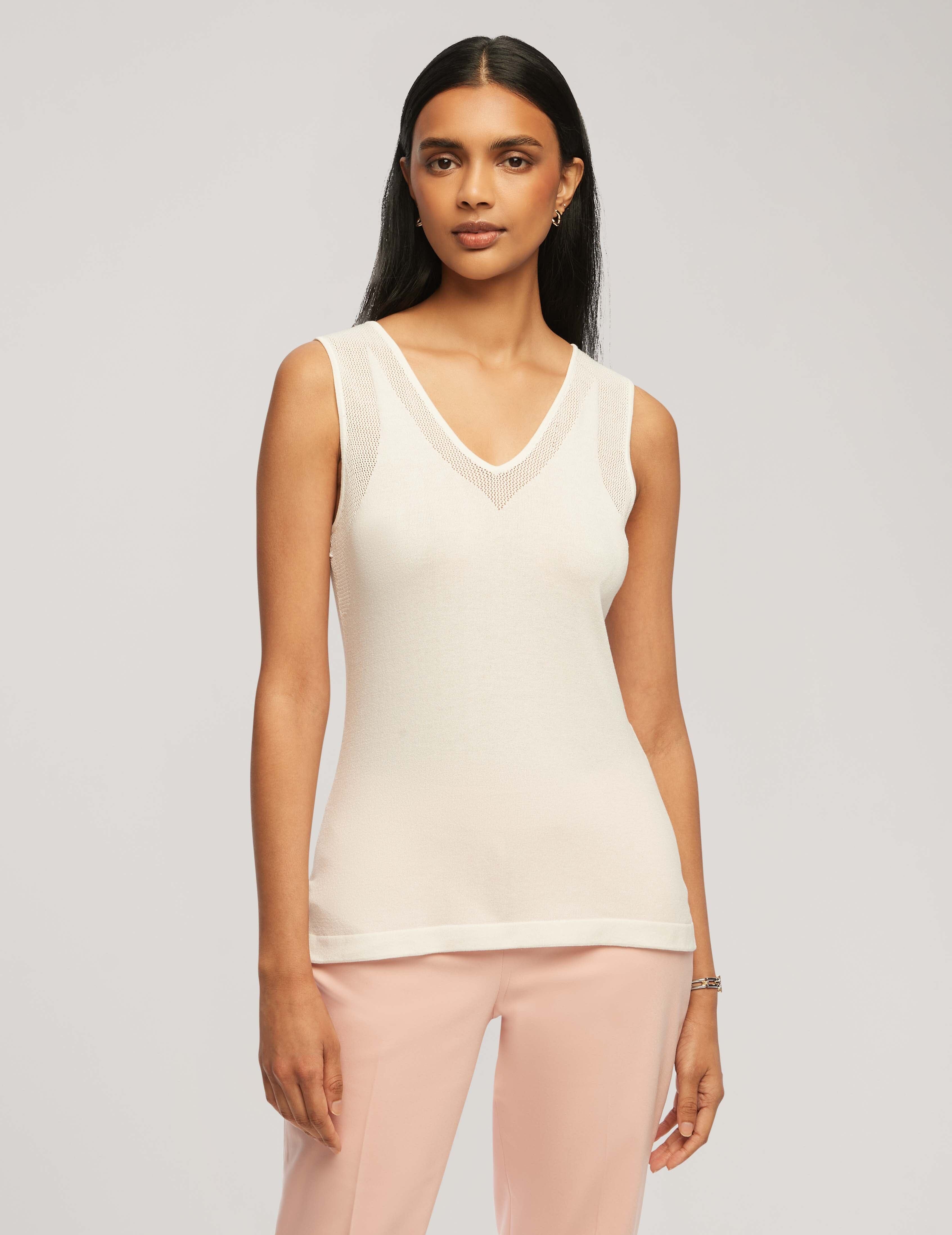 V Neck Mesh Tank Top- Sale sold by Anne Klein