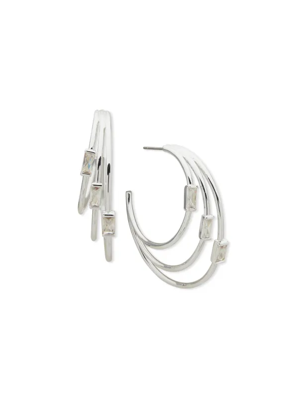 CZ 3 Row Hoop Earrings sold by Anne Klein