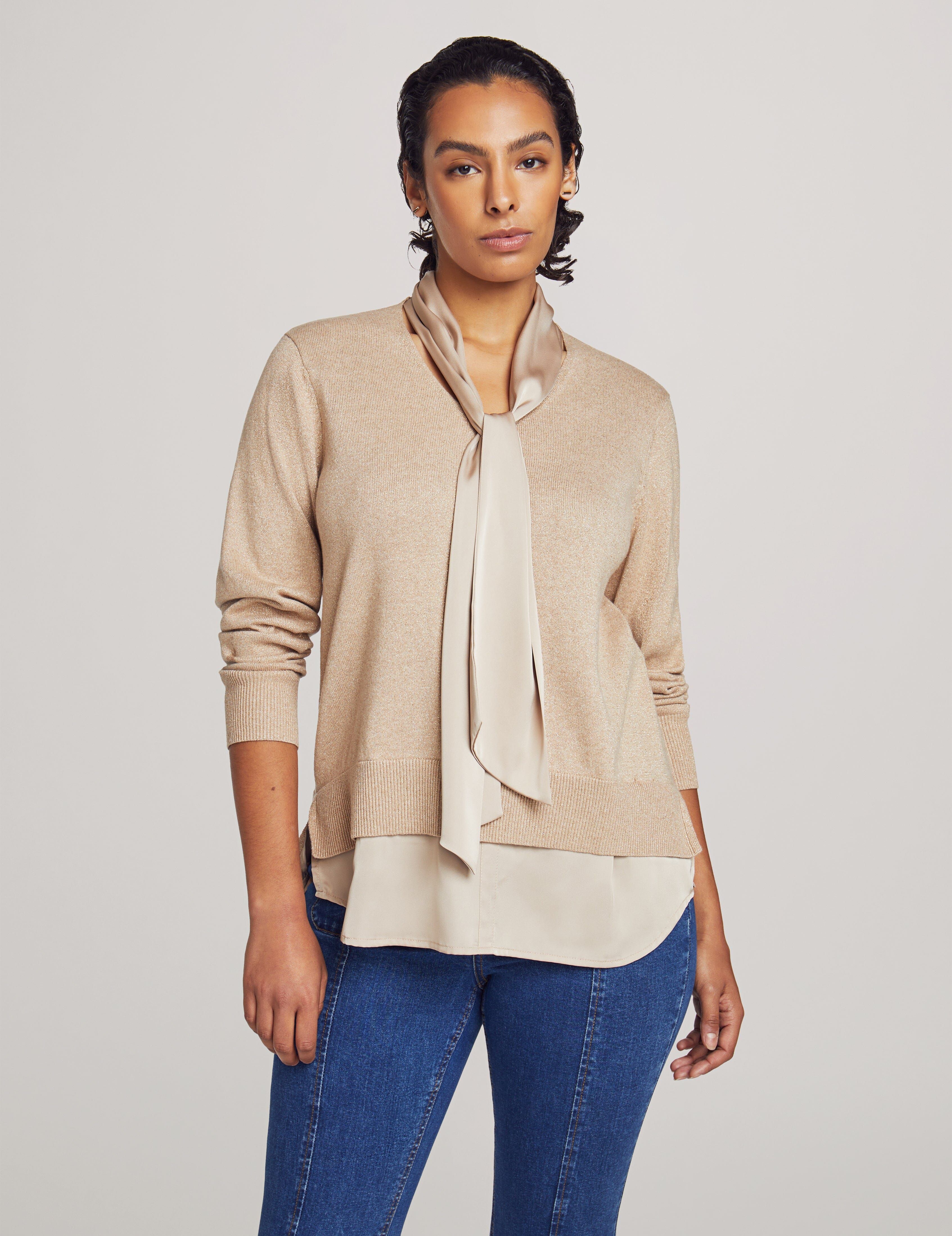 Lurex Layered Sweater with Tie Neck sold by Anne Klein