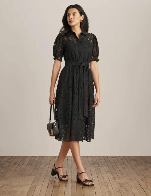 Lace Midi Dress With Puff Sleeves  - Sale sold by Anne Klein