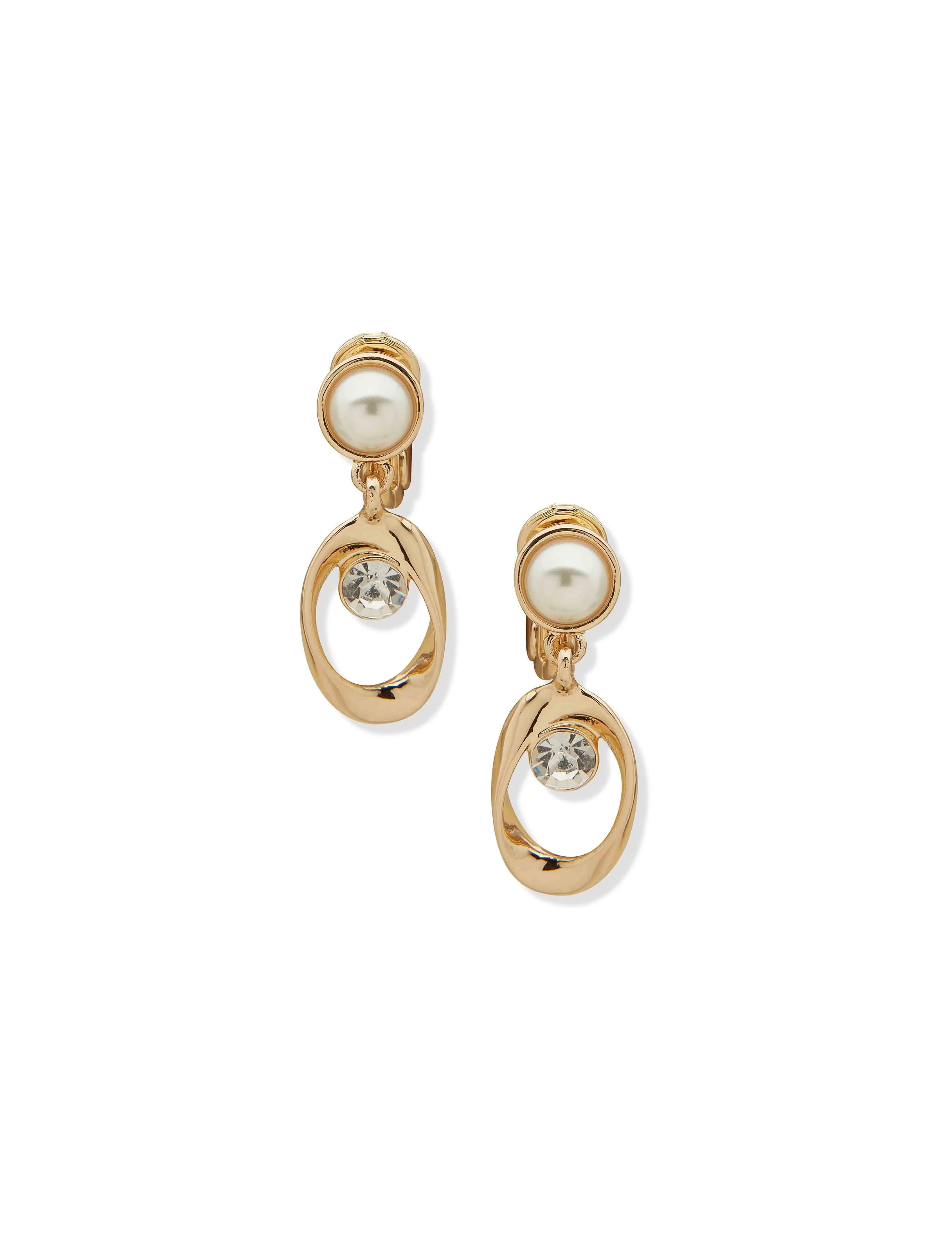 Gold Pearl Button Drop Earring sold by Anne Klein