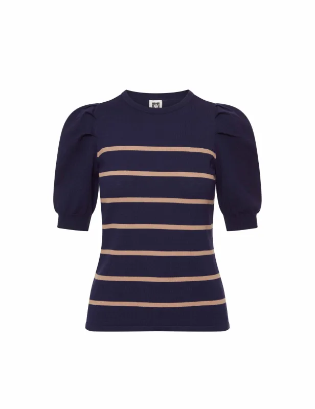 Puff Sleeve Stripe Crew Neck Top- Sale sold by Anne Klein