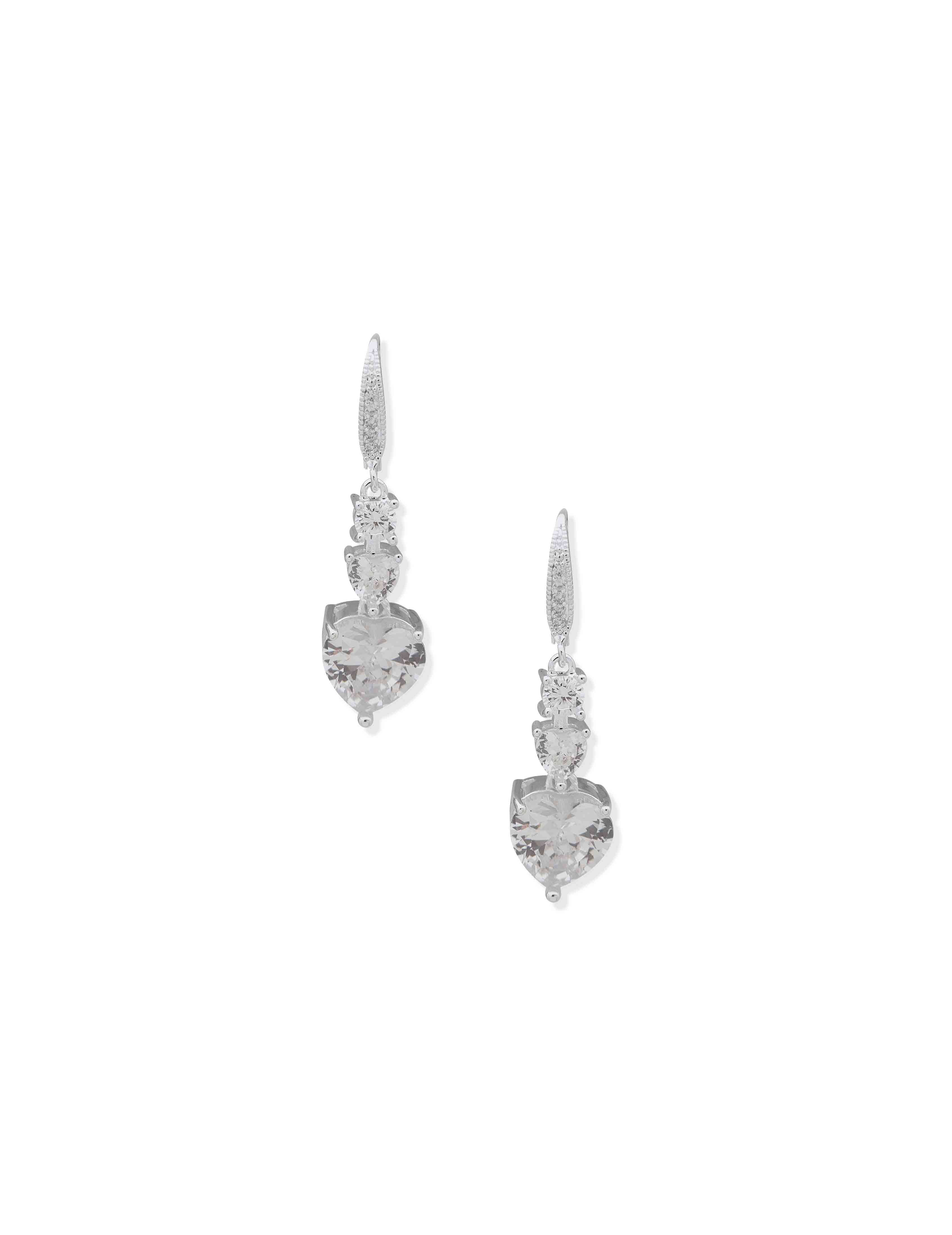 Silver-Tone CZ Heart Drop Earrings sold by Anne Klein
