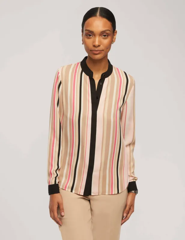 Printed Collarless Oxford Top- Sale sold by Anne Klein