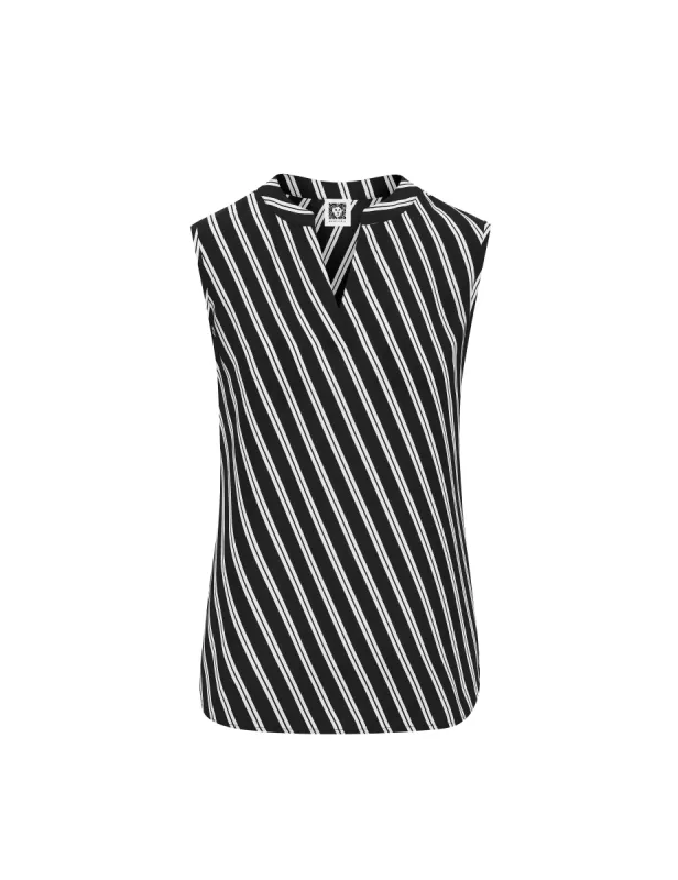 Double Bias Stripe Split Neck Blouse- Clearance sold by Anne Klein