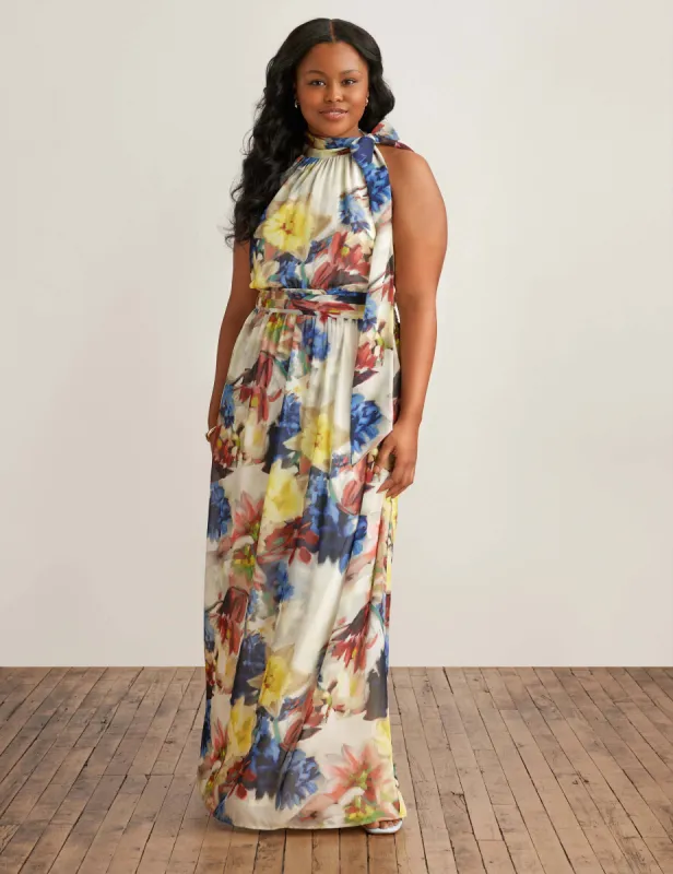 Plus Size Halter Neck Bow Maxi Dress sold by Anne Klein