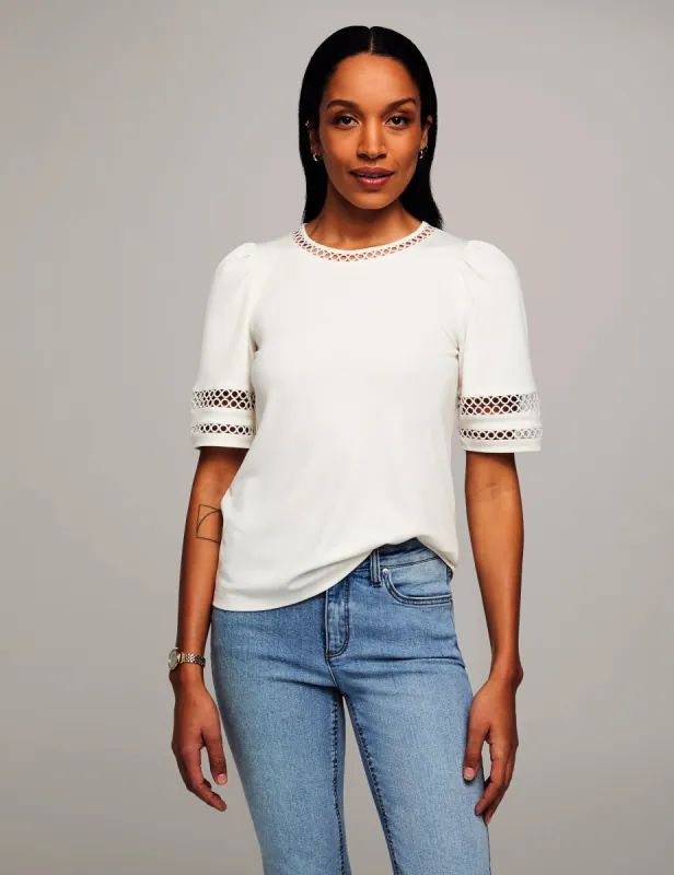 Lace Trim Elbow Sleeve Tee- Clearance sold by Anne Klein