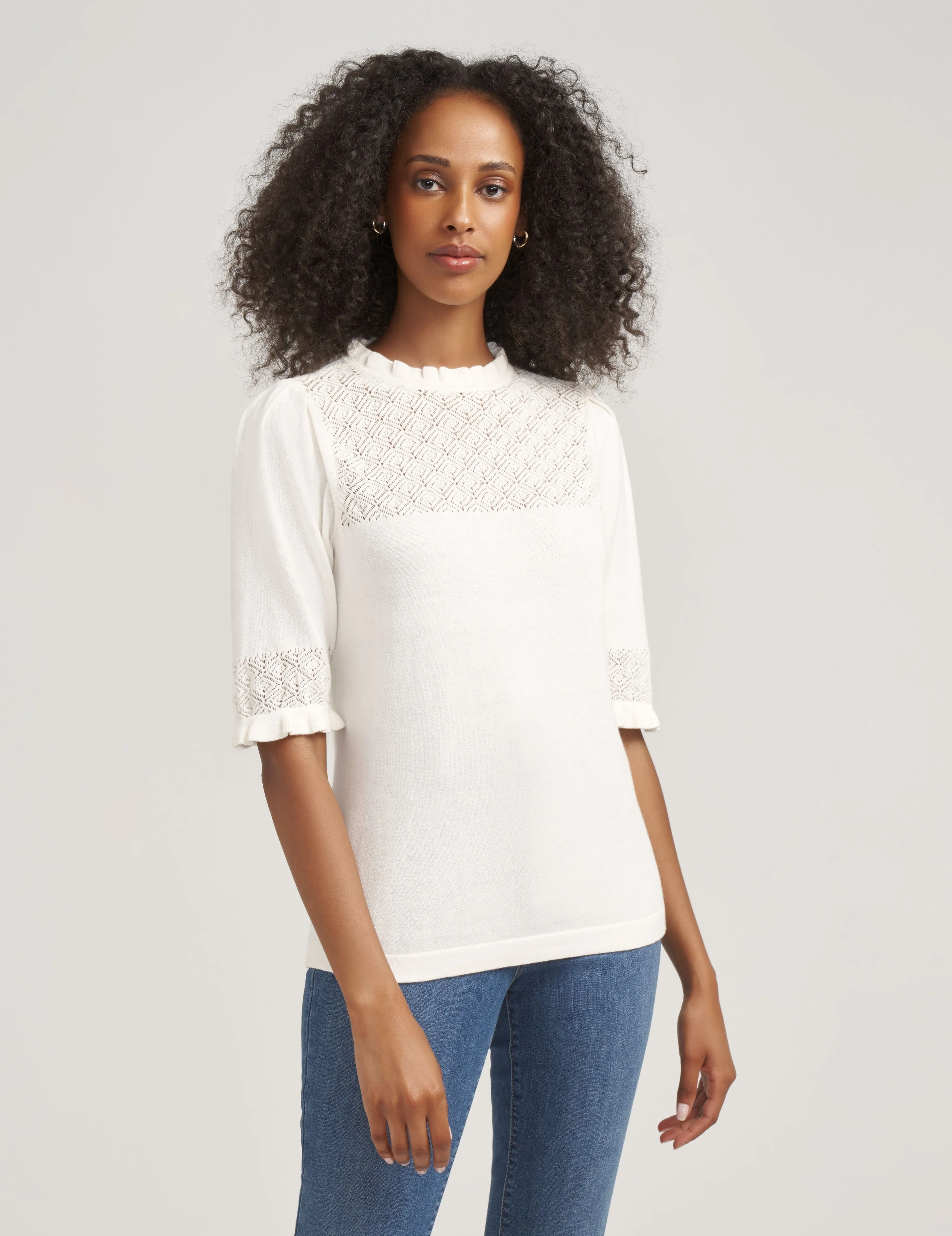 Puff Sleeve With Ruffle Neck Top- Sale sold by Anne Klein