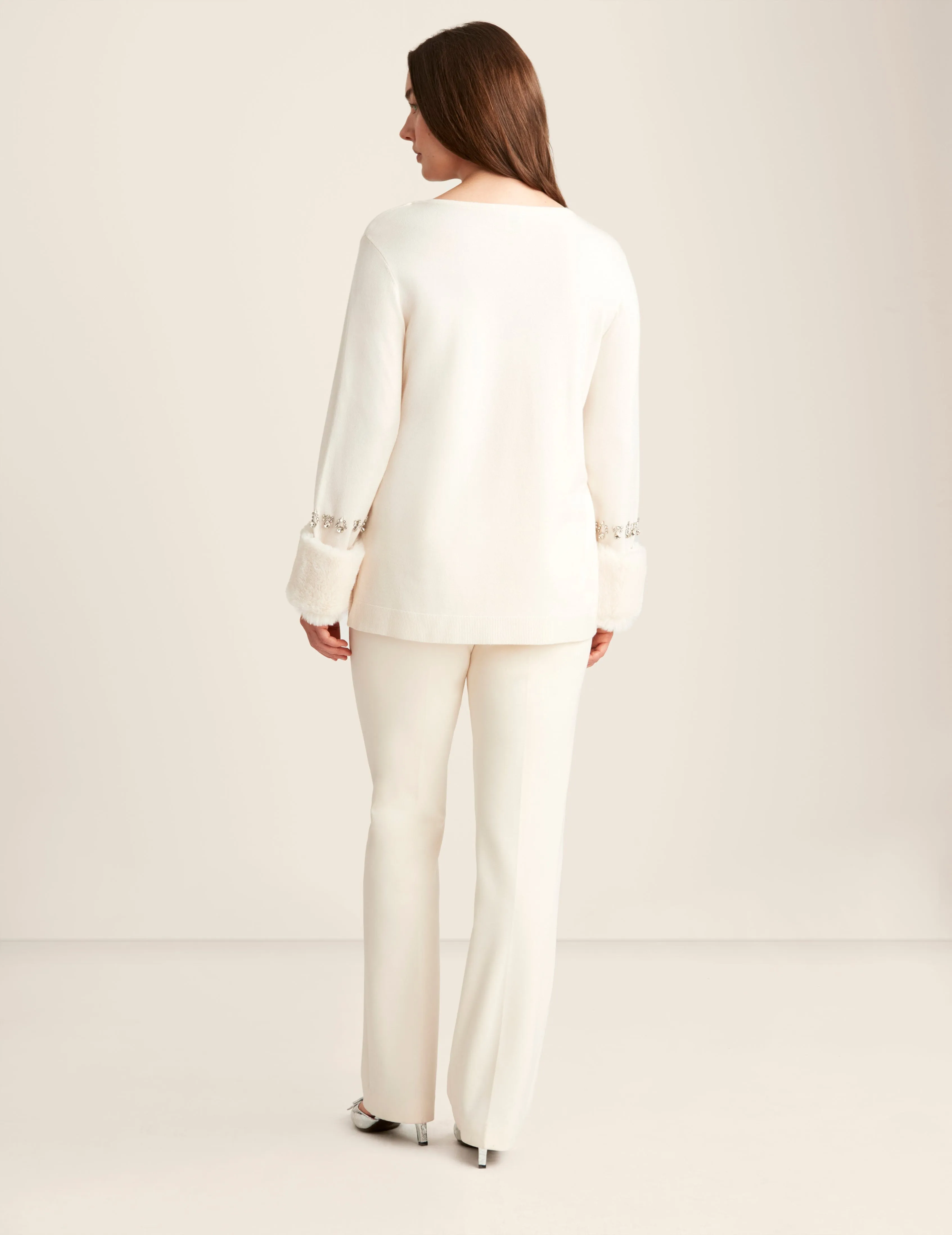 Fur Cuffed V Neck Top sold by Anne Klein product image thumbnail 2