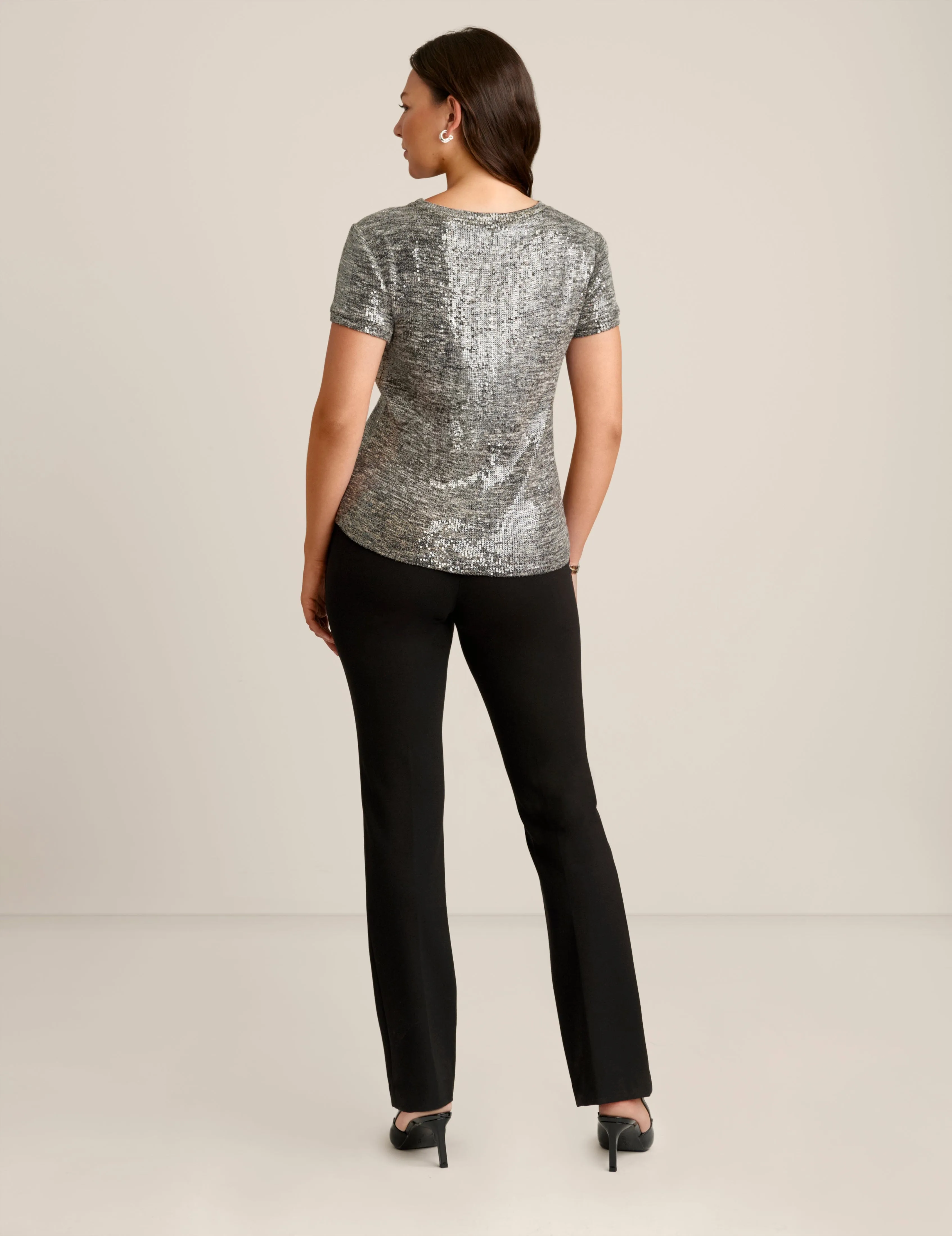 Marled Sequin Short Sleeve Banded Tee sold by Anne Klein product image thumbnail 2