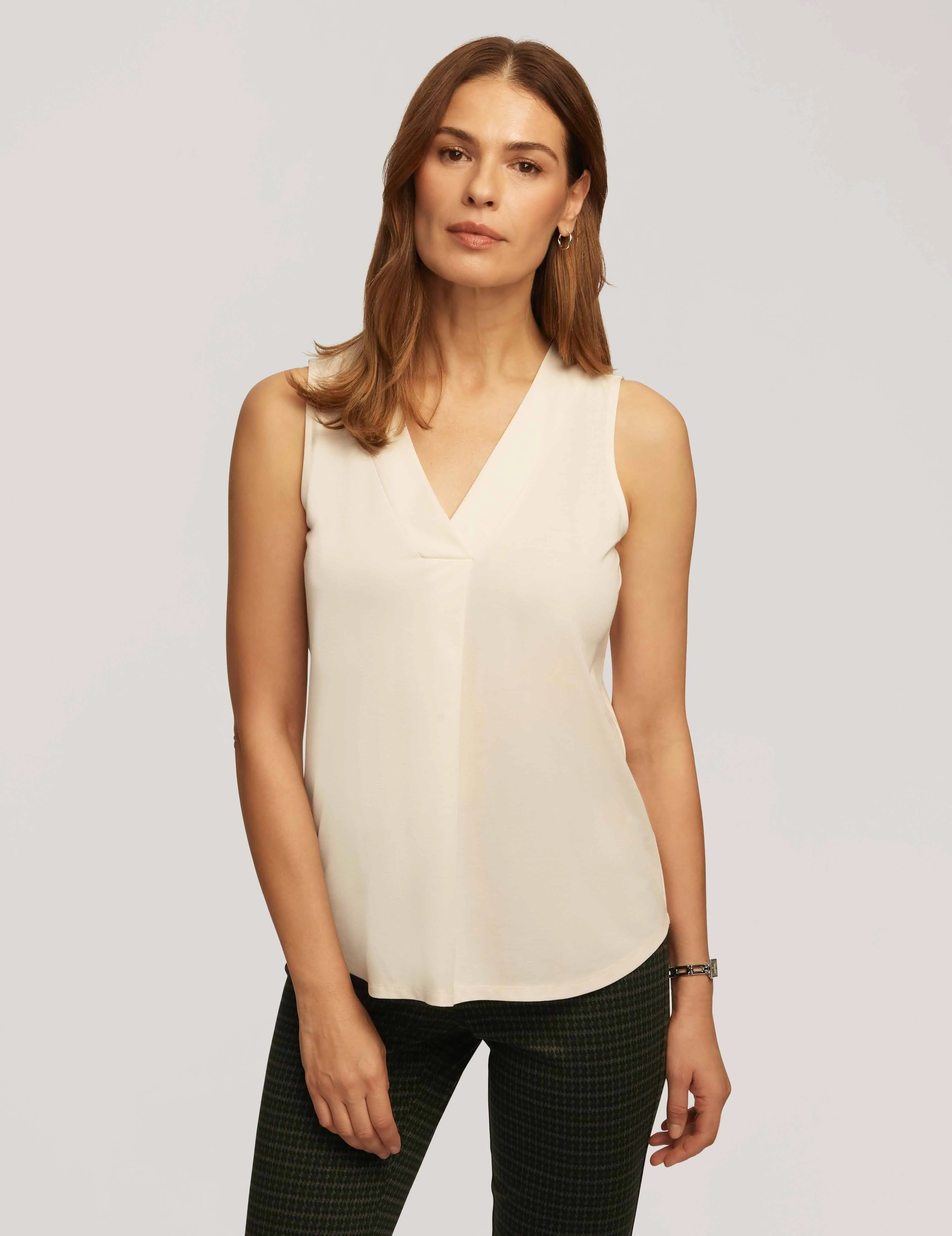 Harmony Knit Pleat Neck Shell sold by Anne Klein
