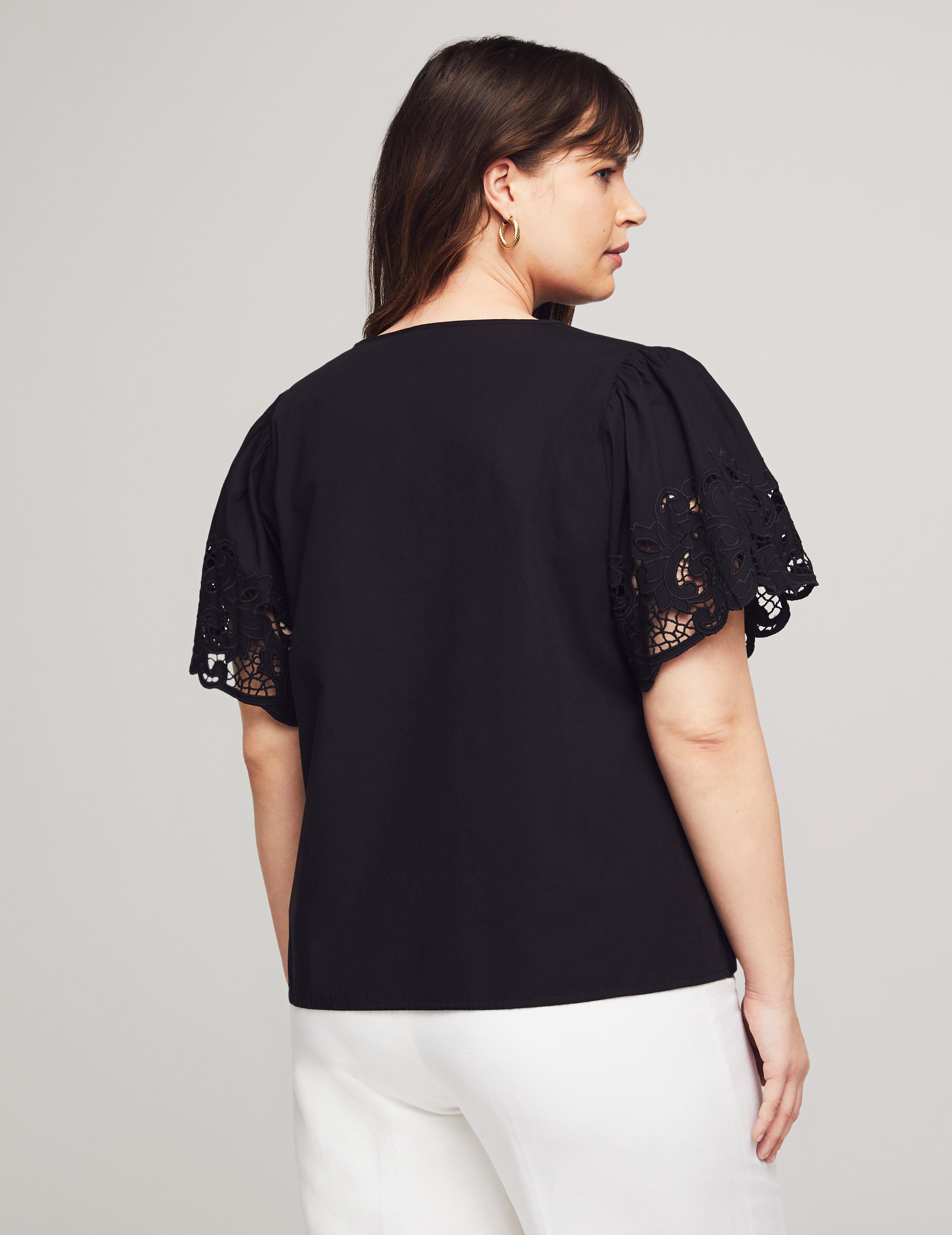 Plus Size Poplin Embroidered Flutter Sleeve Blouse sold by Anne Klein product image thumbnail 2