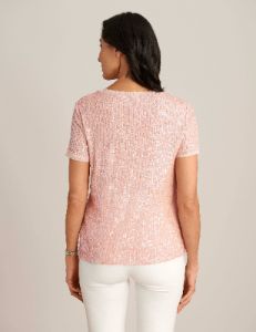 Sequin Mesh Short Sleeve Banded Tee sold by Anne Klein