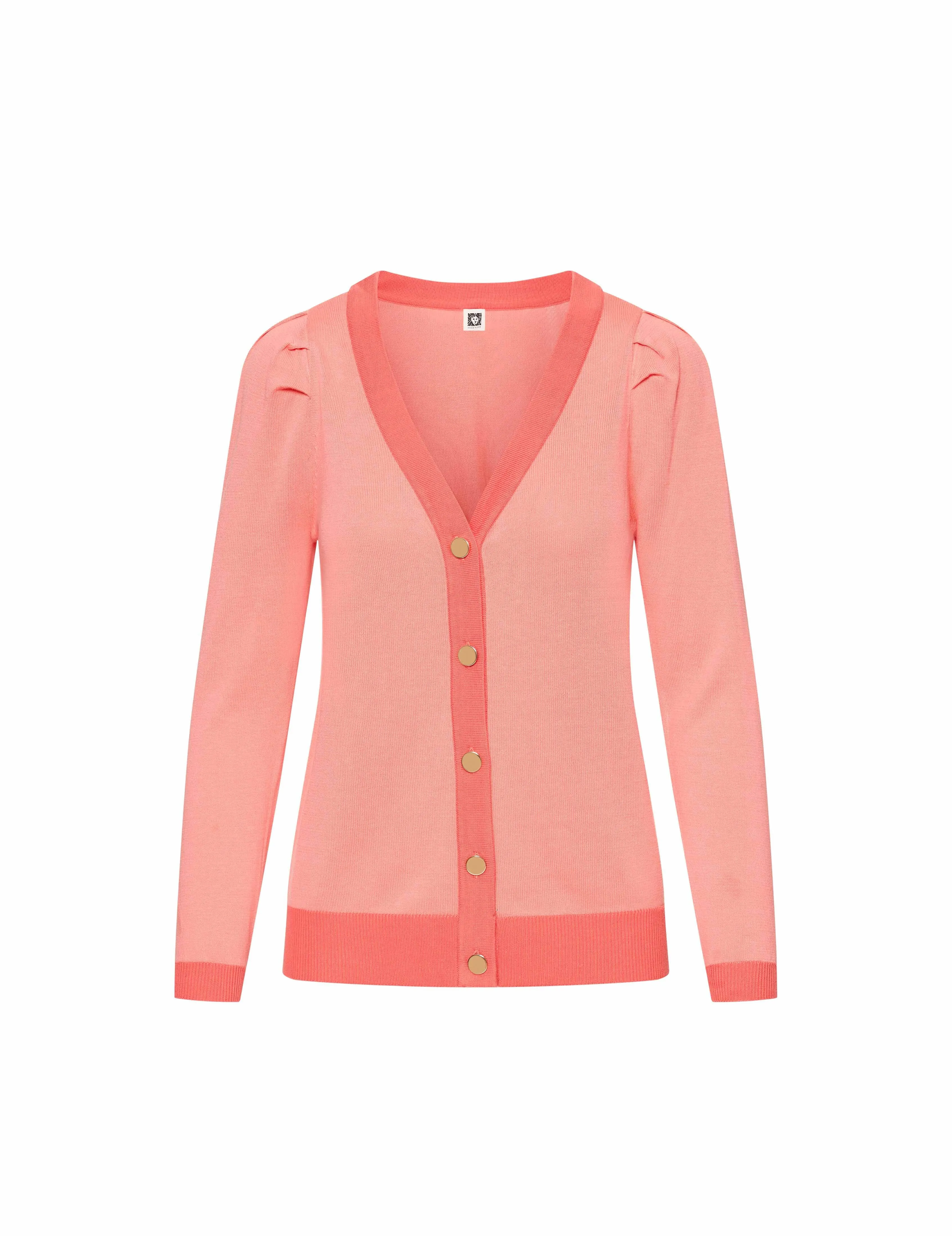 Puff Sleeve Cardigan with Contrast Placket- Sale sold by Anne Klein