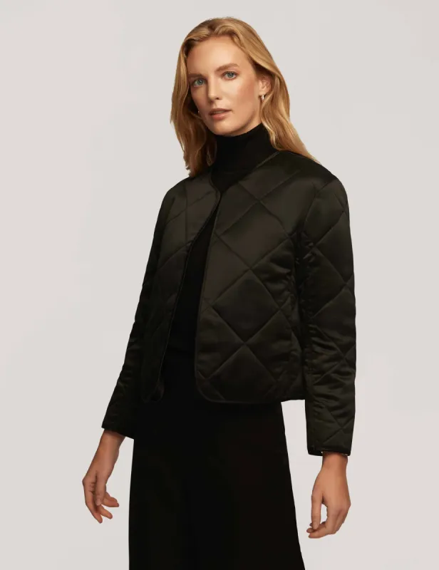 Satin Diamond Collarless Quilted Jacket- Clearance sold by Anne Klein