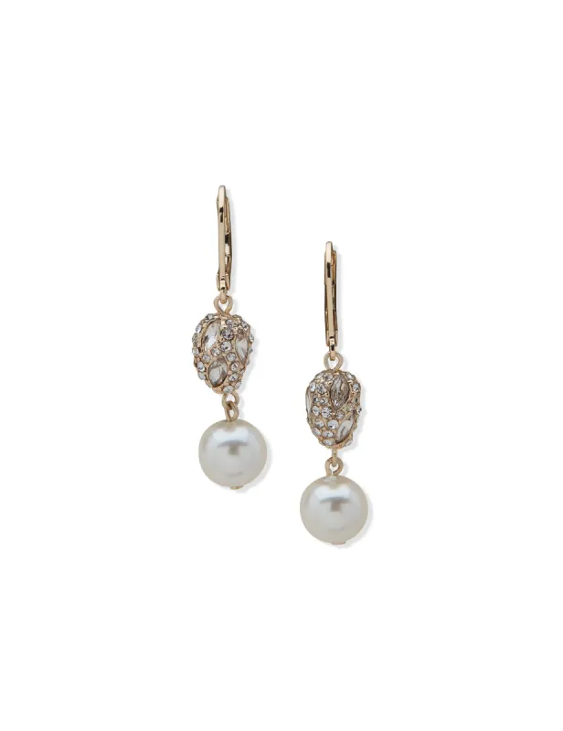 Double Drop Crystal Faux Pearl Nugget Earrings sold by Anne Klein