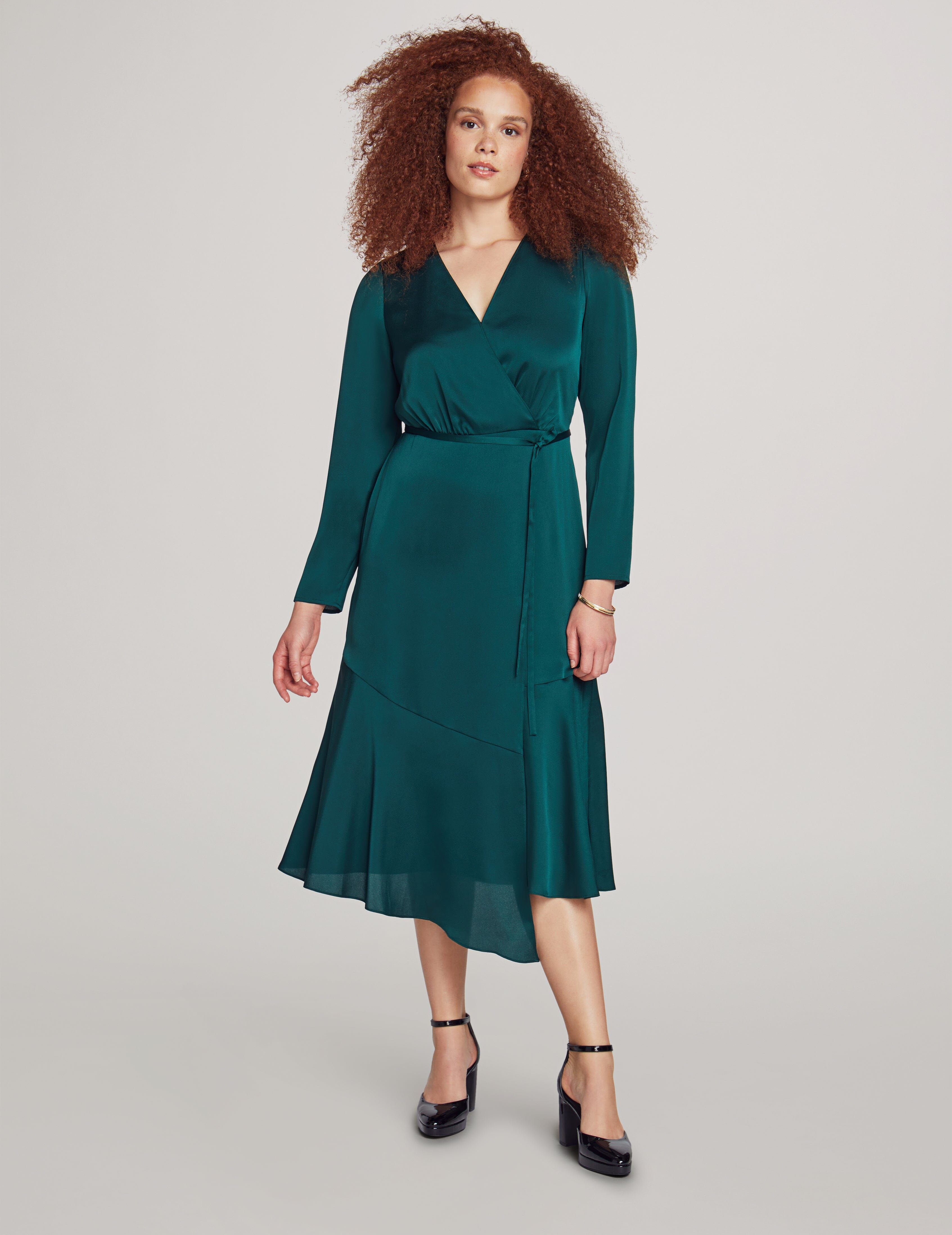 Long Sleeve V-Neck Faux Wrap Dress sold by Anne Klein