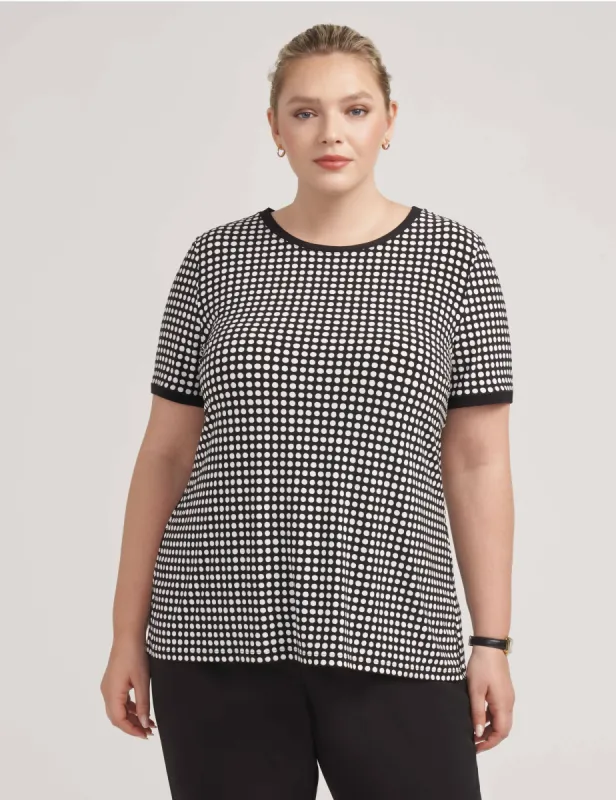 Plus Size Pearly Dot Print Ity Button Back Top made by Anne Klein