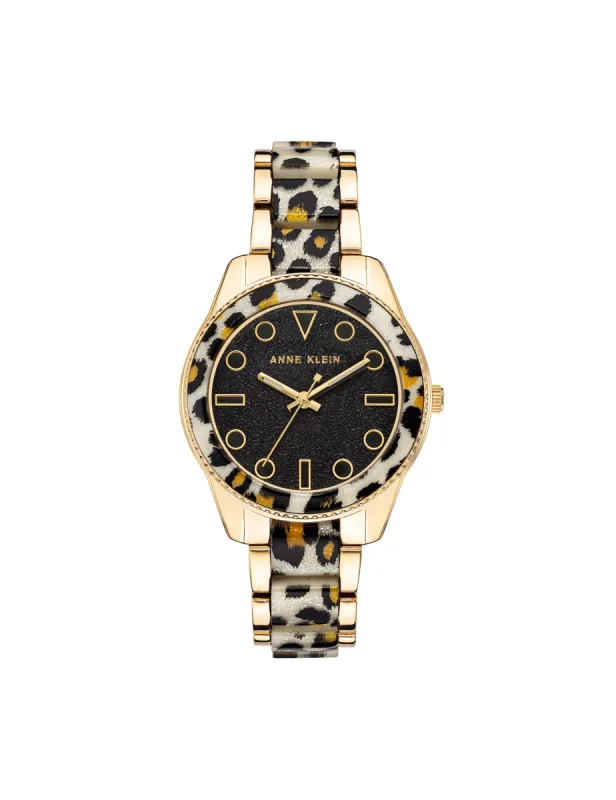 Shimmer Leopard Print Resin Link Watch made by Anne Klein