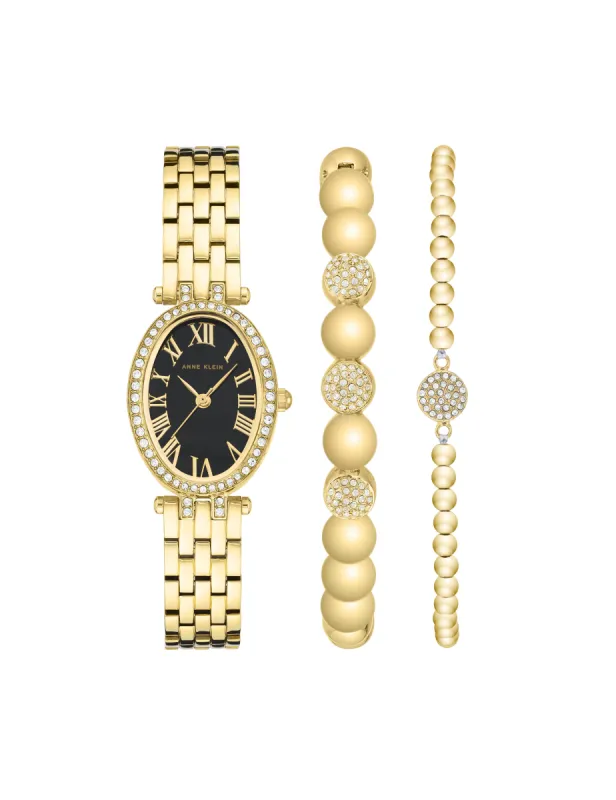 Oval Watch and Bracelet Set with Premium Crystals sold by Anne Klein