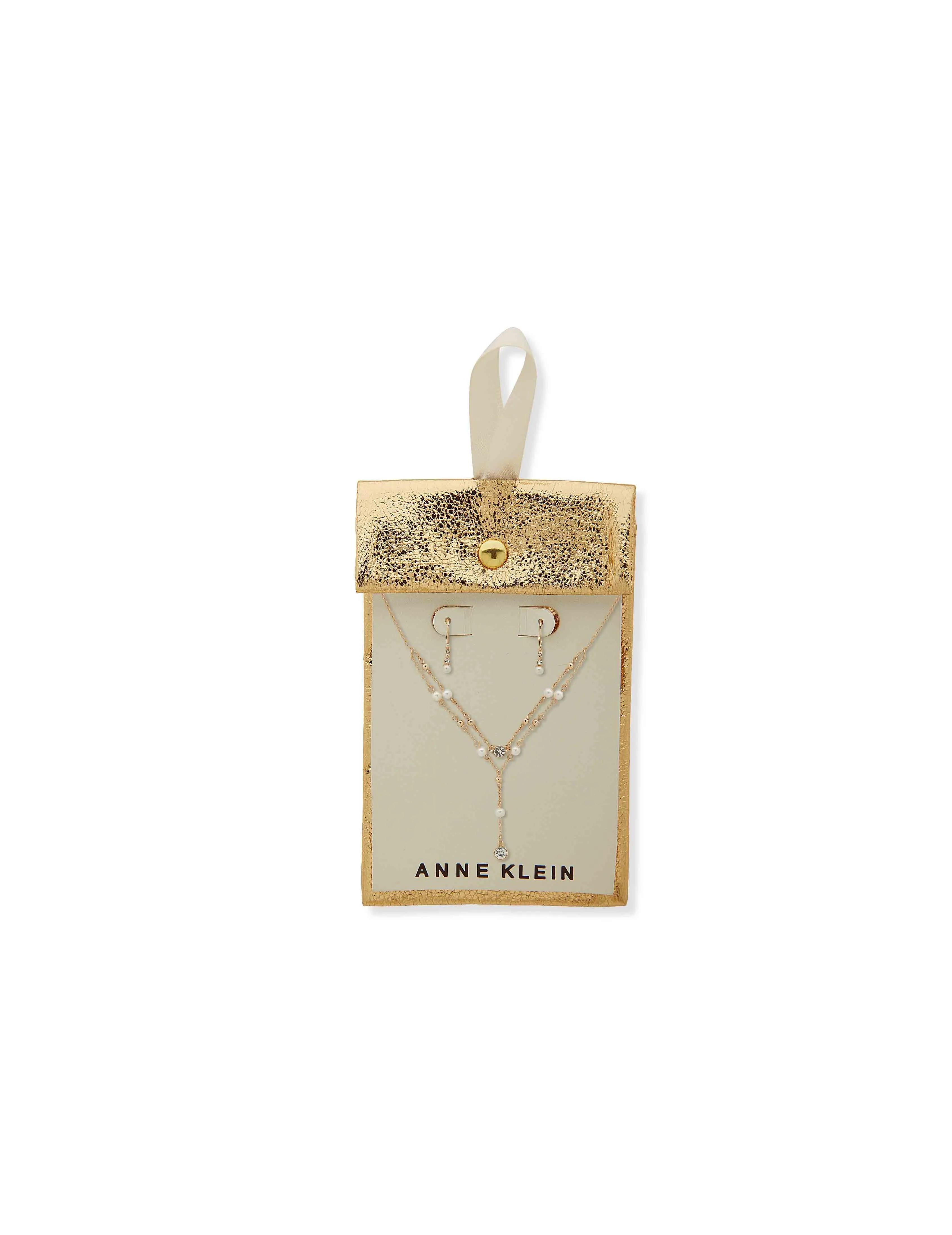 Stationed Stones Earring/ Necklace Set-Blanc Pearl sold by Anne Klein product image thumbnail 2