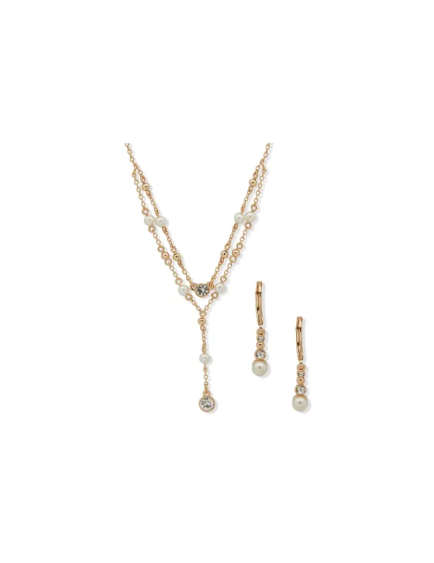 Stationed Stones Earring/ Necklace Set-Blanc Pearl sold by Anne Klein