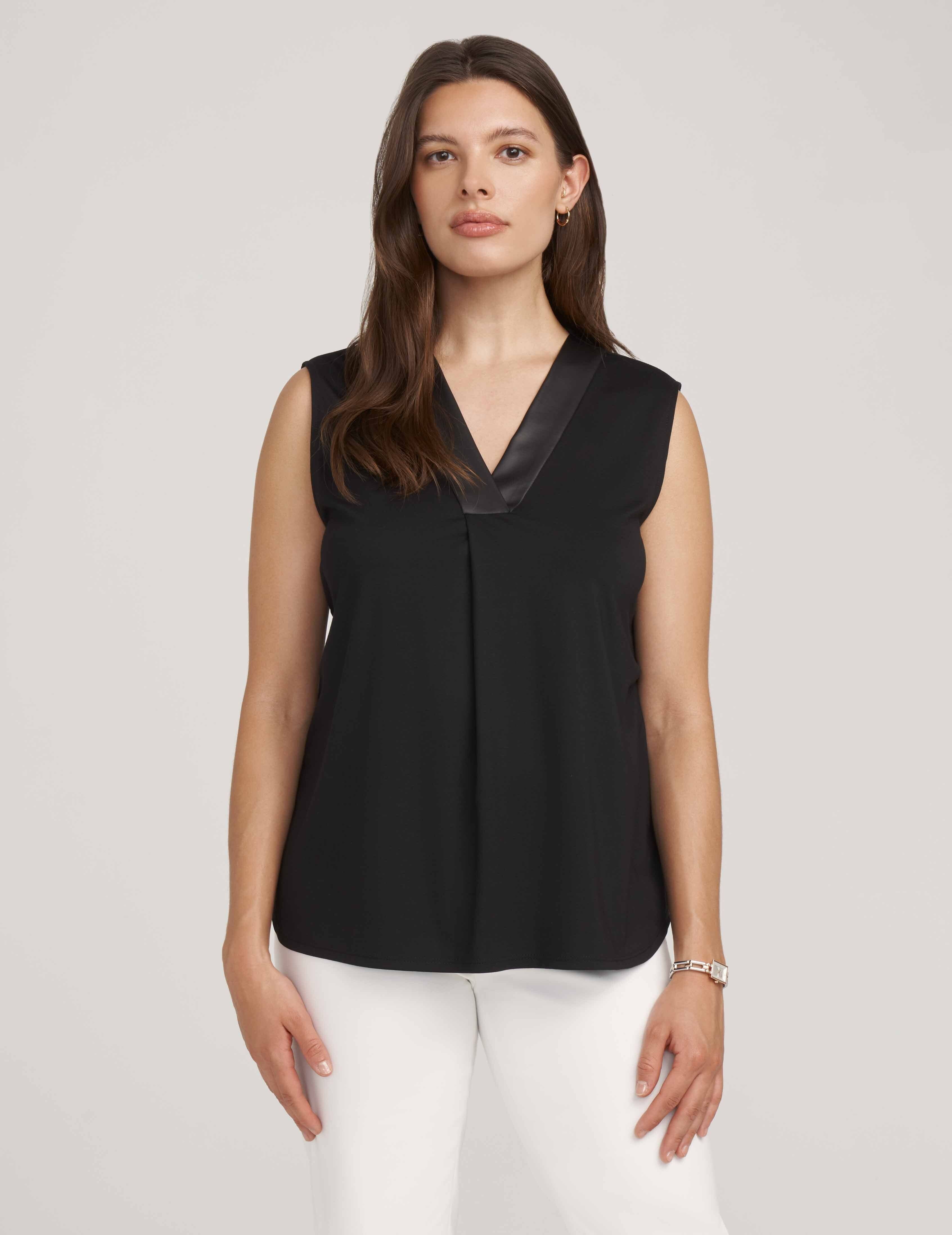 Easy Pleat Front Top With Faux Leather Trim- Sale sold by Anne Klein product image thumbnail 2