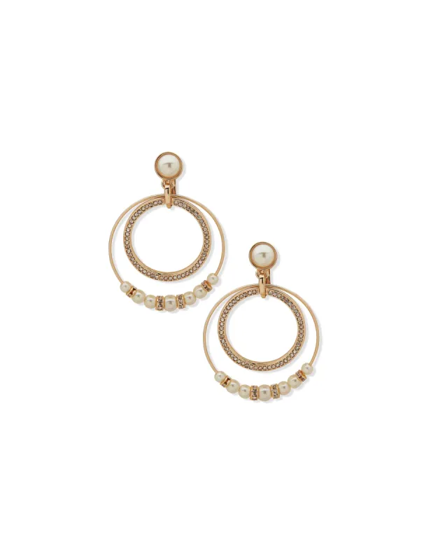Orbital Pearl Earrings - Gold / Pearl sold by Anne Klein
