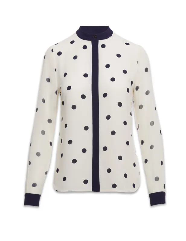 Polka Dot Placket Collarless Blouse- Sale sold by Anne Klein