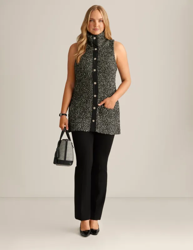 Faux Leather Trim Boucle Vest made by Kasper