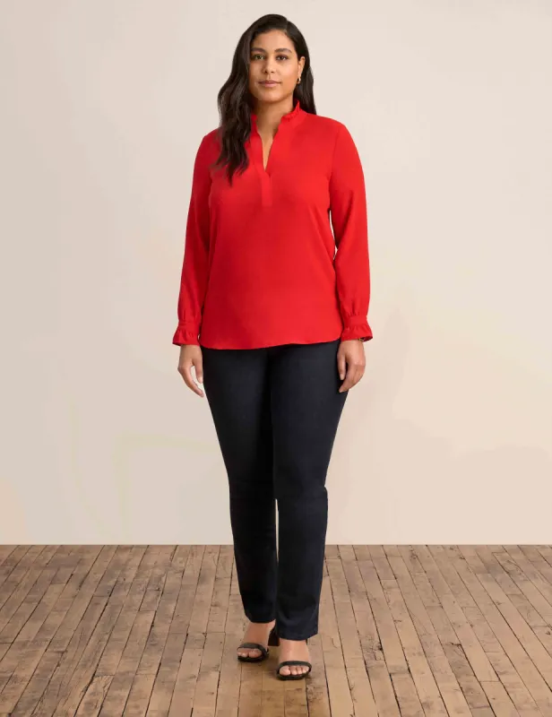 Ruffle Notch Neck Top sold by Anne Klein