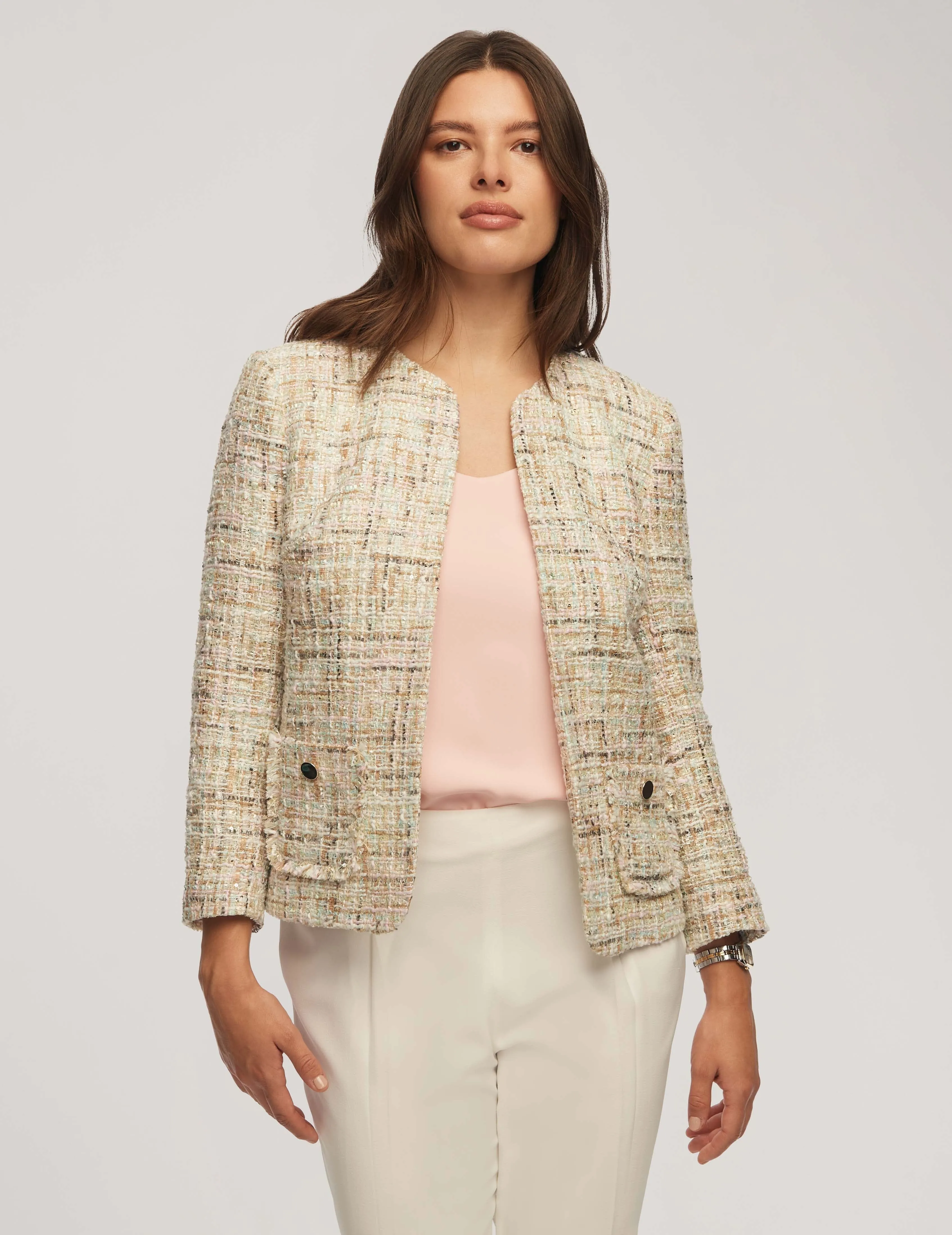 Novelty Sequin Tweed Jacket With Fringe Pockets- Sale sold by Anne Klein product image thumbnail 2