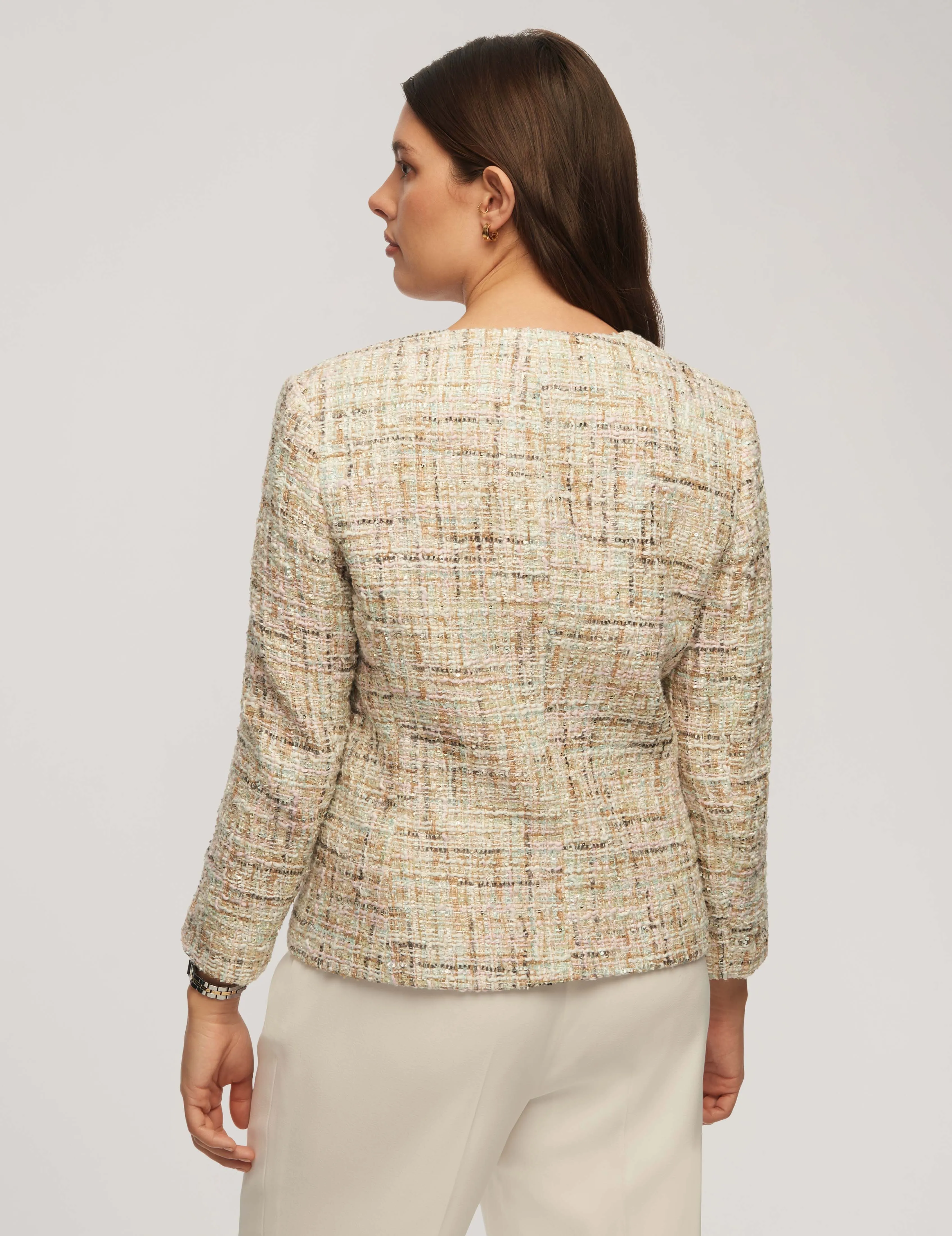 Novelty Sequin Tweed Jacket With Fringe Pockets- Sale sold by Anne Klein product image thumbnail 3