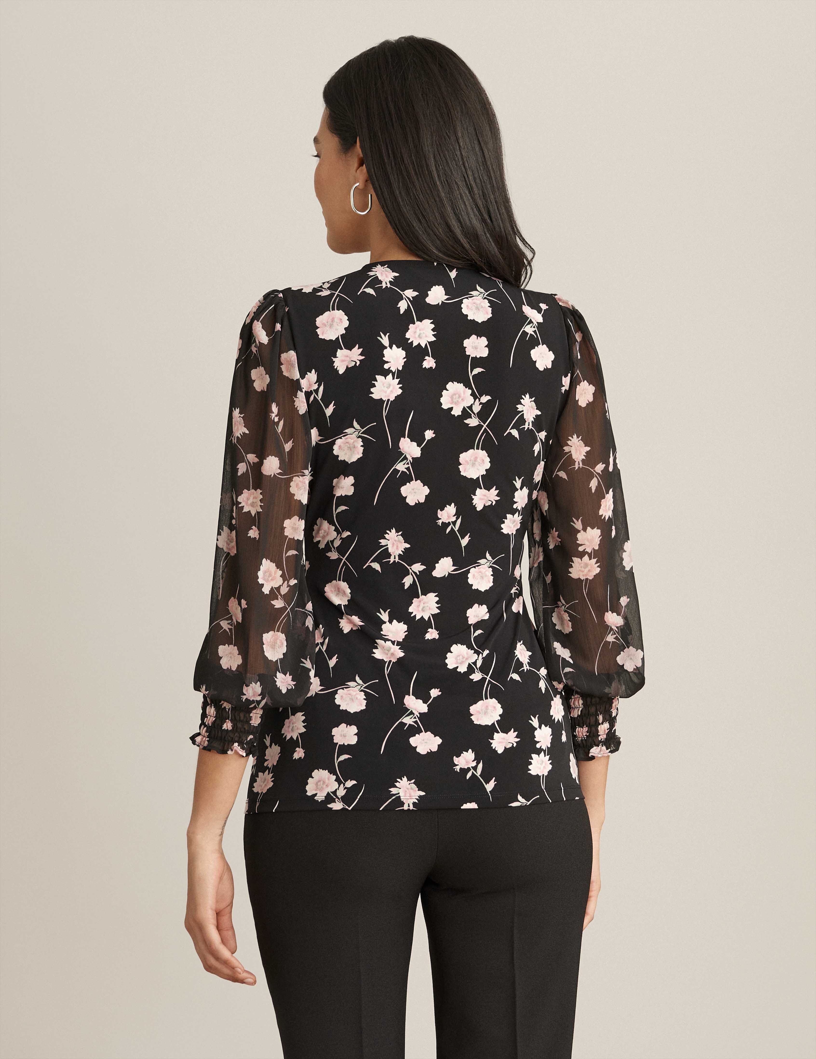 Printed Wrap Top with Sheer Sleeves sold by Anne Klein product image thumbnail 2
