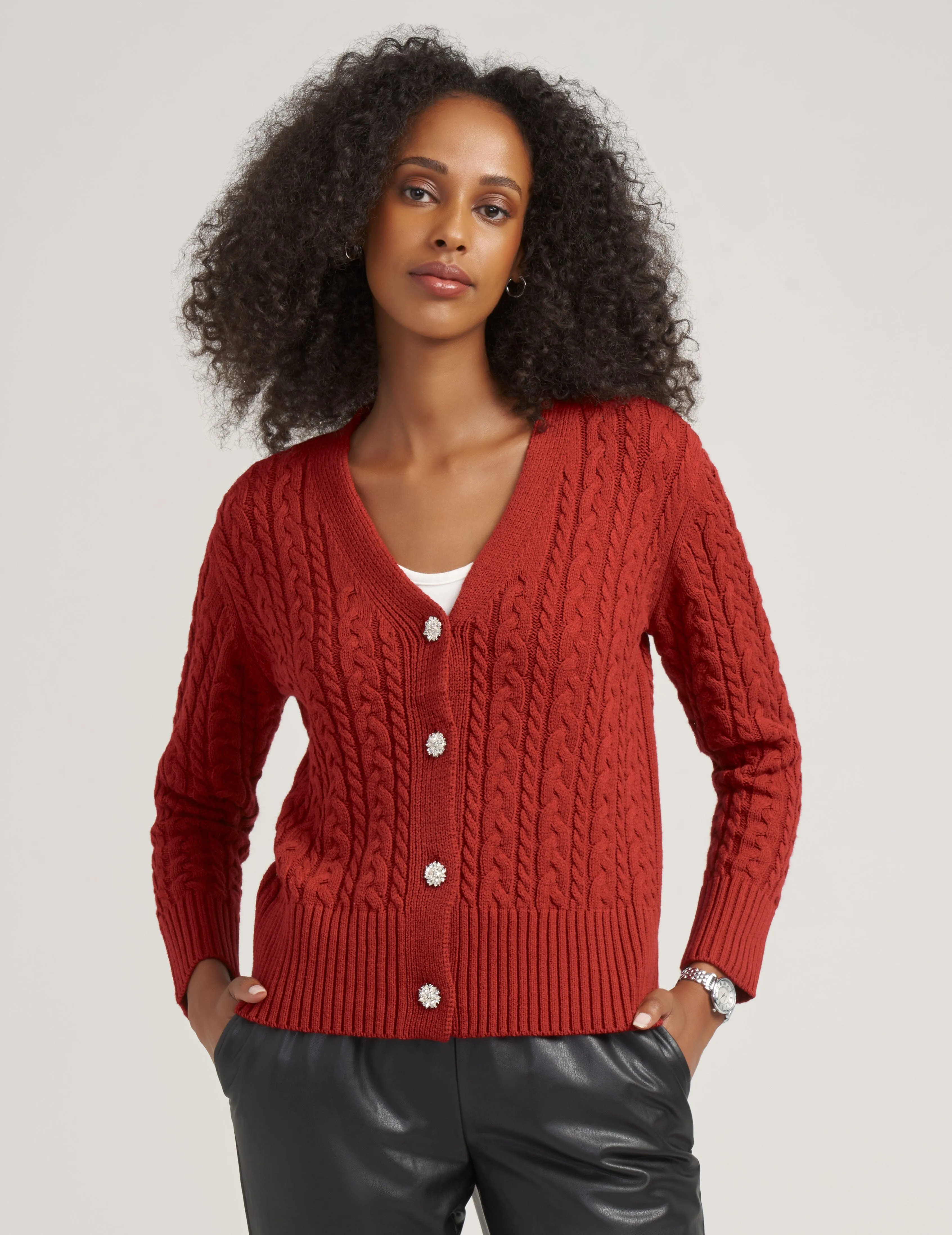 Cable Cardigan With Jewel Buttons- Sale sold by Anne Klein