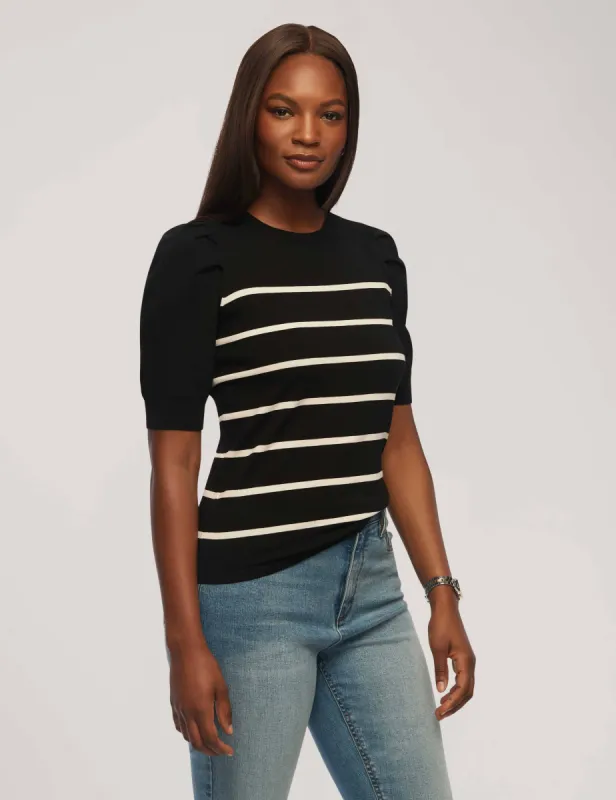 Short Puff Sleeve Crew Neck With Stripes- Sale sold by Anne Klein