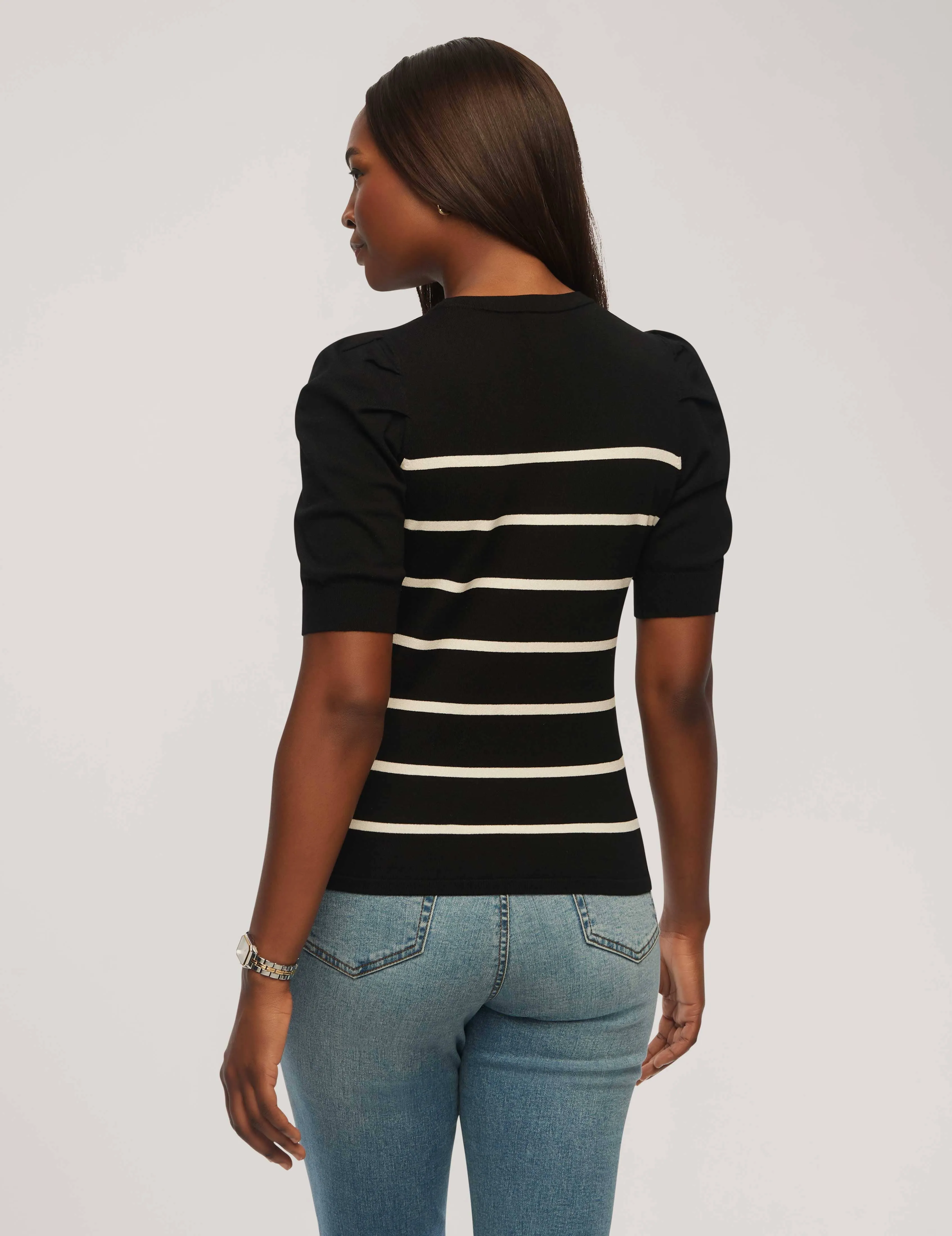Short Puff Sleeve Crew Neck With Stripes- Sale sold by Anne Klein product image thumbnail 2