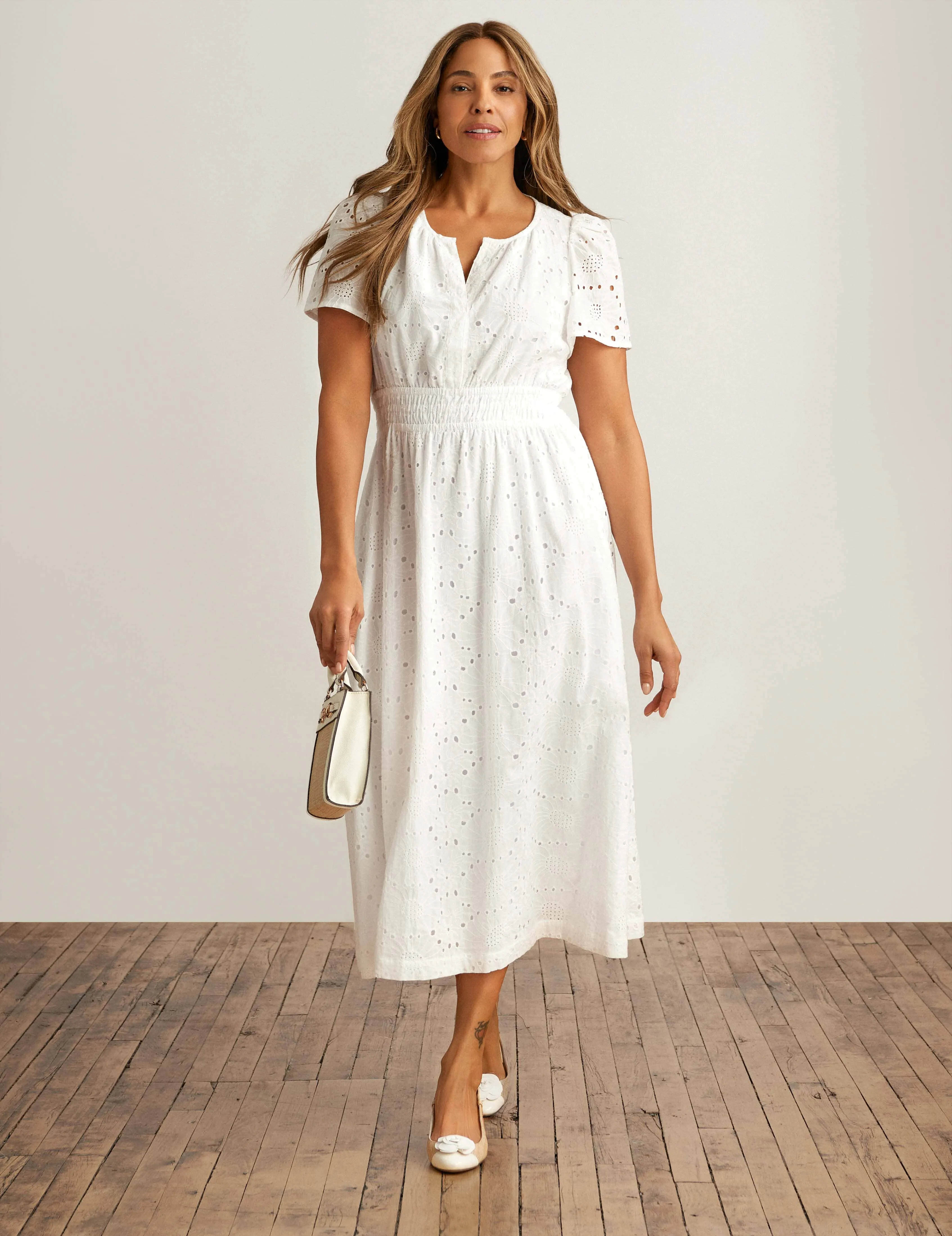 Short Sleeve Eyelet Midi Dress - Sale sold by Anne Klein