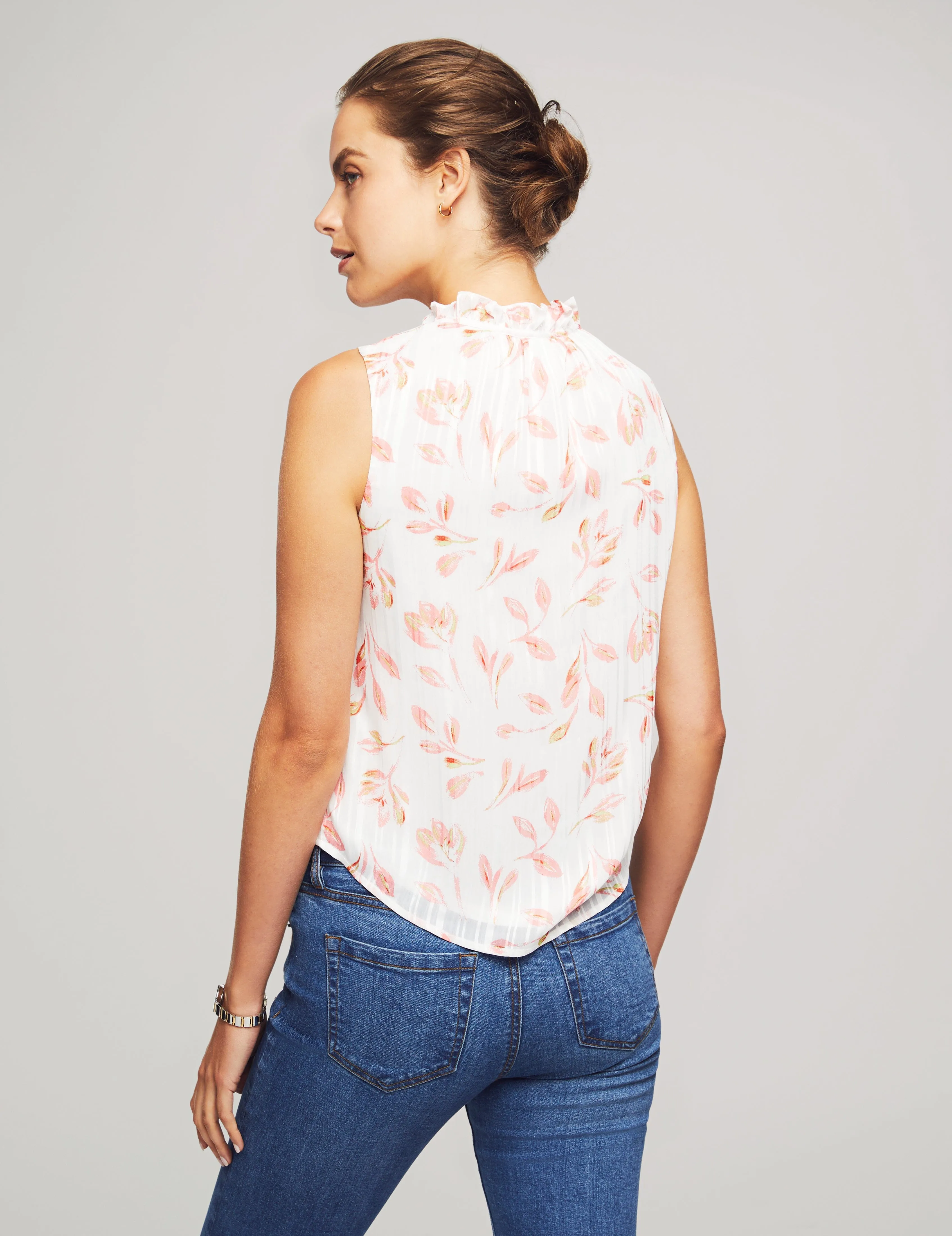 Printed Satin Stripe Sleeveless Ruffle Sleeve Tie Blouse- Sale sold by Anne Klein product image thumbnail 2