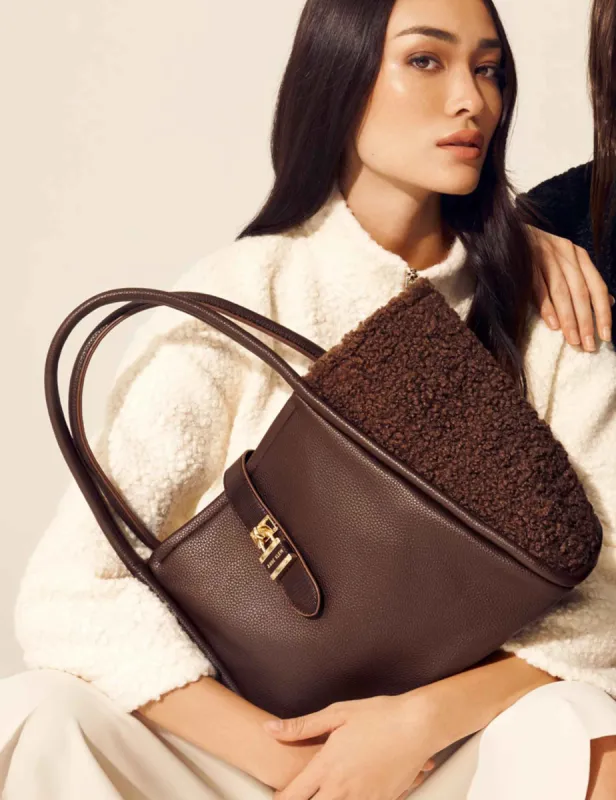 Mixed Media Sherpa Lock Tote sold by Anne Klein