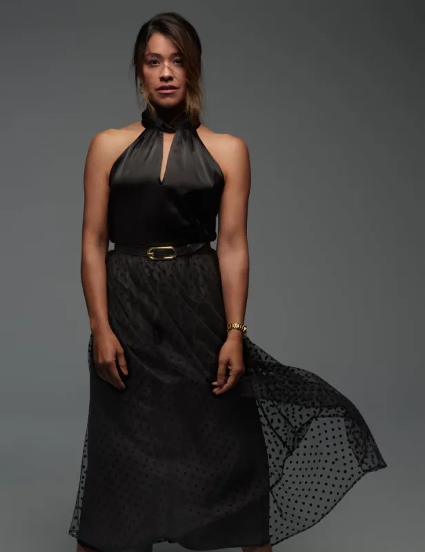 Matte Satin Twist Neck Halter Top- Sale sold by Anne Klein