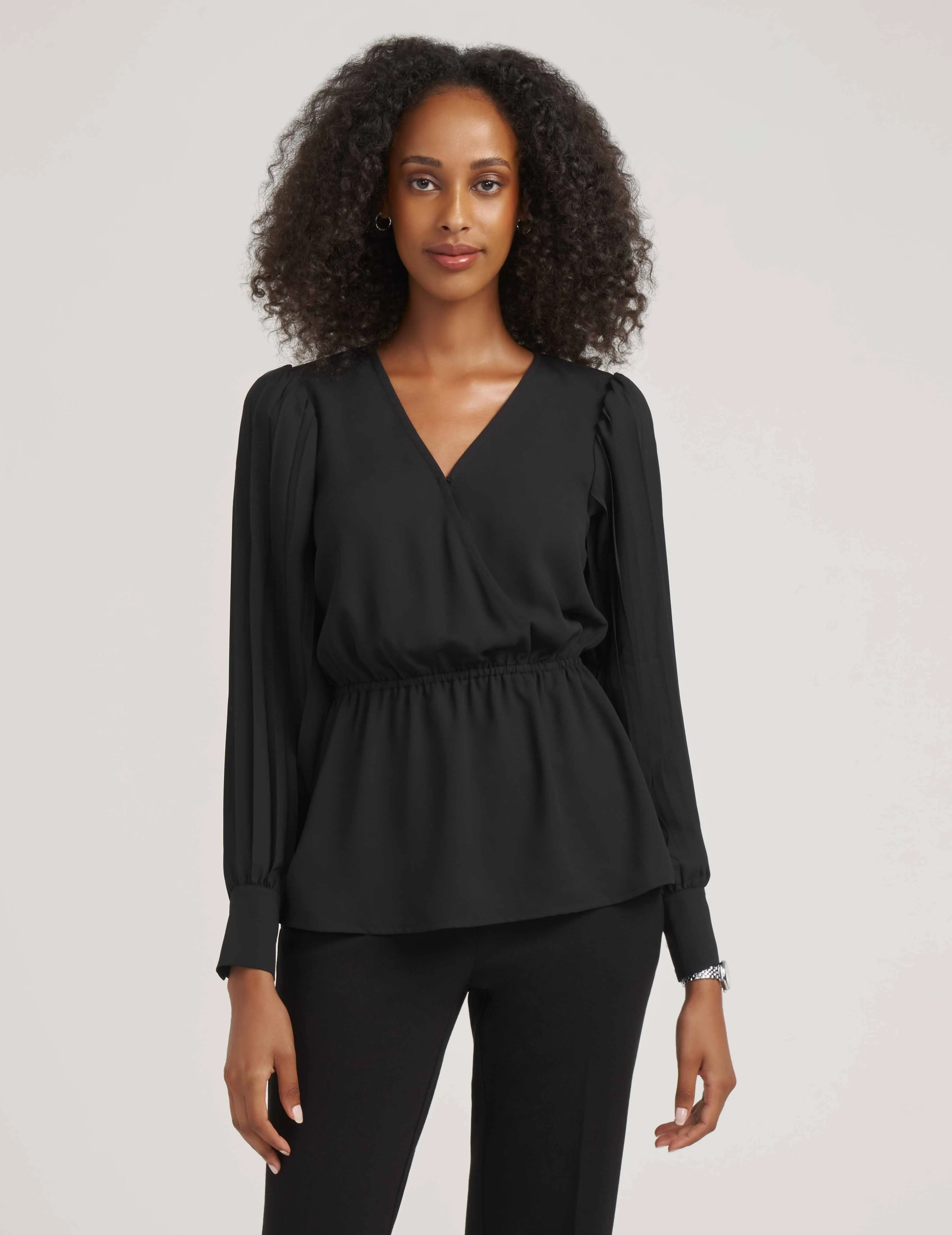 Pleated Sleeve V-Neck Blouse- Sale sold by Anne Klein product image thumbnail 3