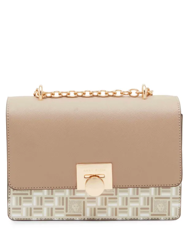 Convertible Flap Shoulder Bag In Tonal Tile Lion Logo sold by Anne Klein